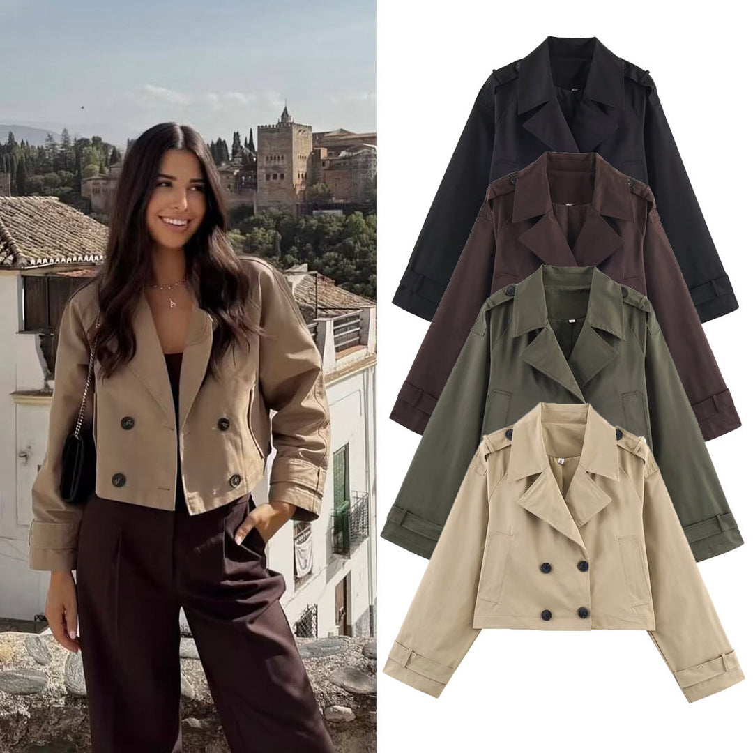Dam Kort Skärning Trenchcoat i Boxig Skärning med Double-Breasted och Shoulder Straps