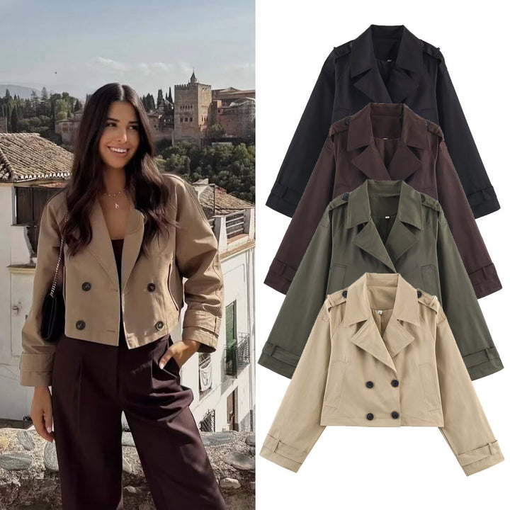 Dam Kort Skärning Trenchcoat i Boxig Skärning med Double-Breasted och Shoulder Straps