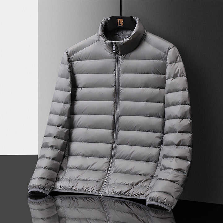 Herr Ultraleight Quiltad Dun Look Quiltad Jacka med Stående Krage och Pack Function
