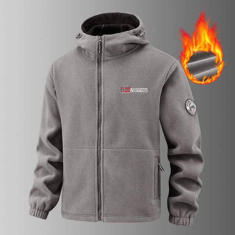 Herr Värmande Fleece Luvtröja Jacka med Termisk Foder, Zippered Fickor och Elastiska Muddar
