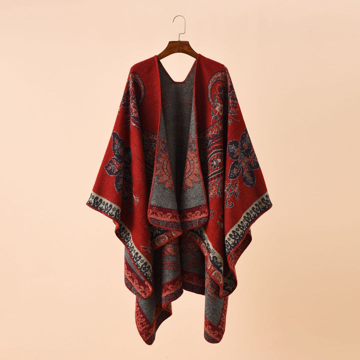 Dam elegant Jacquard poncho med Paisley mönster och öppen front
