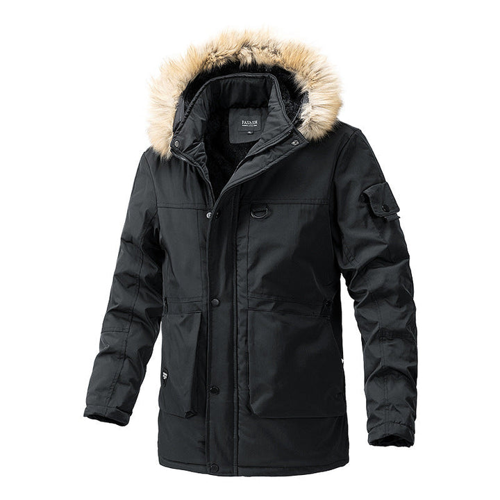 Herr Canvas Parkas med Sherpa Foder, Extended Skärning och Funktion Arm Ficka