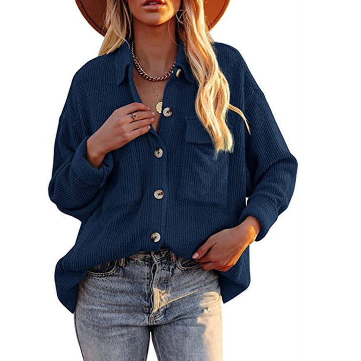 Dam oversized Fine stickad Shirt jacka med knäppning och Brusttaschen