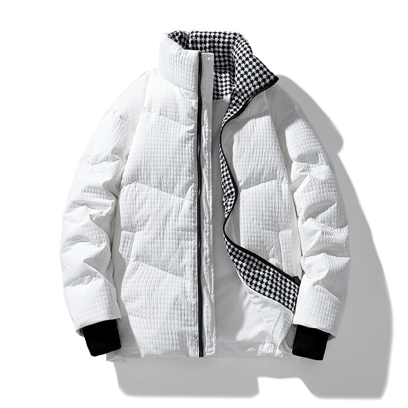 Herr Quiltad Wendbare Winterjacke med Ståkrage och Hahnentrittmuster-Futter