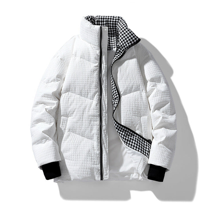 Herr Quiltad Wendbare Winterjacke med Ståkrage och Hahnentrittmuster-Futter
