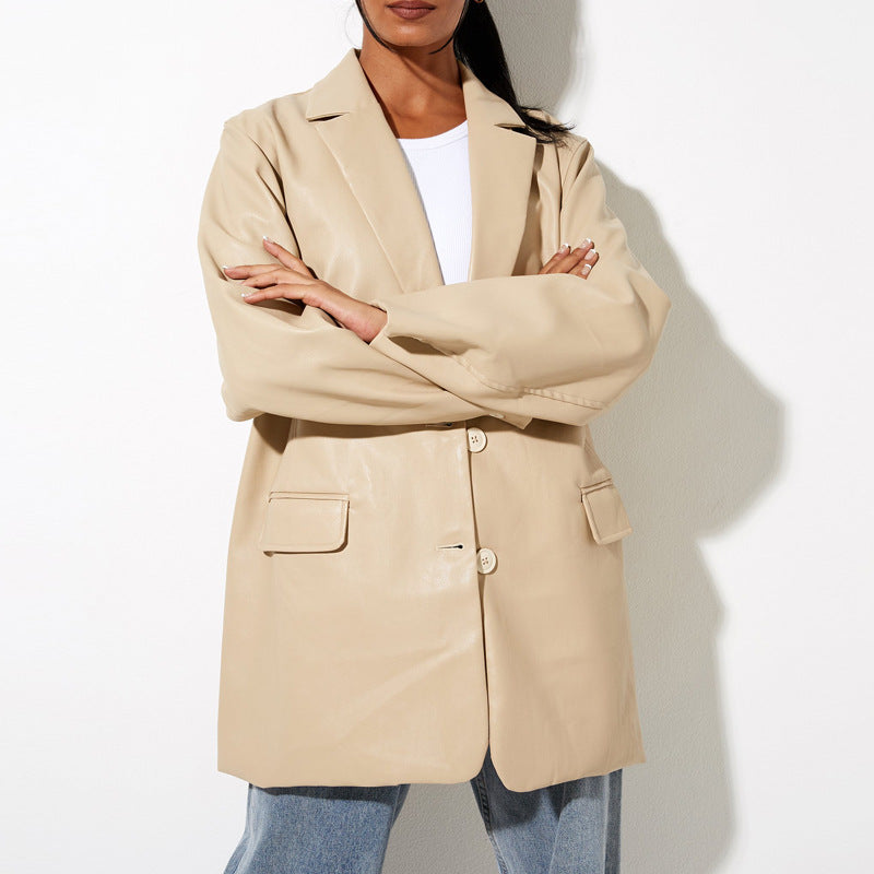 Dam Oversized Konstläder Blazer Jacka