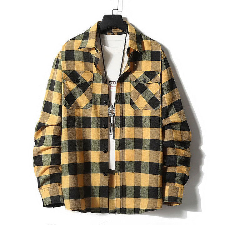 Herr Rutig Flannel Skjortjacka med Bröstfickor och Ledig Passform