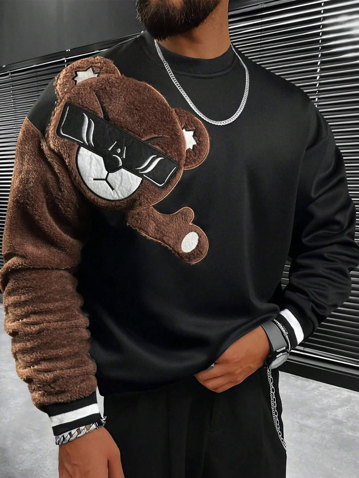 Herr College-Tröja med Plush Bear Appliqué
