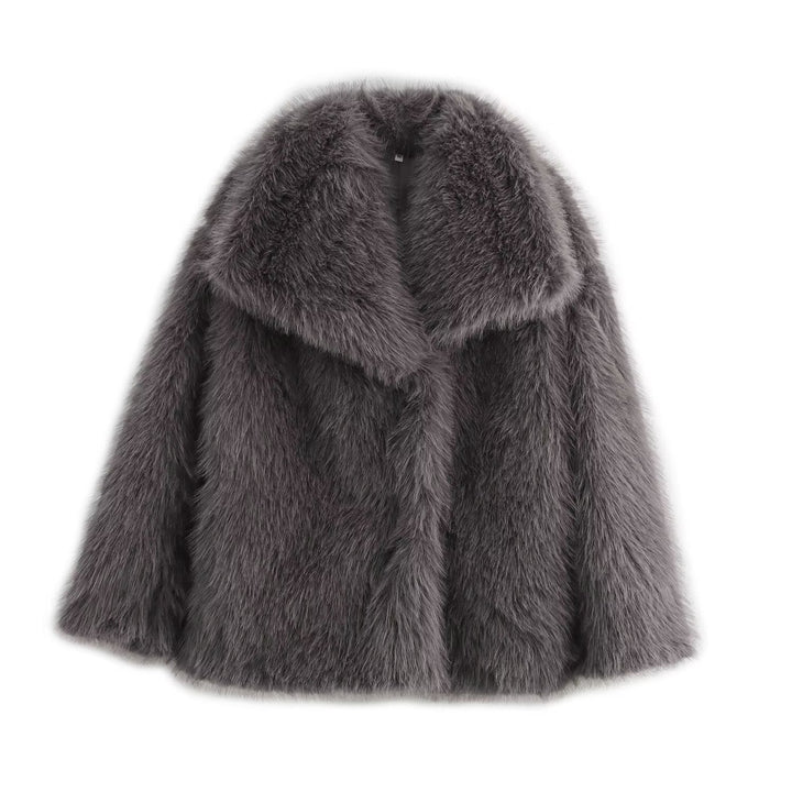 Dam Kort-Skärning Faux-Fur Kappa med Voluminous Sjalrakrage och Straight Skärning