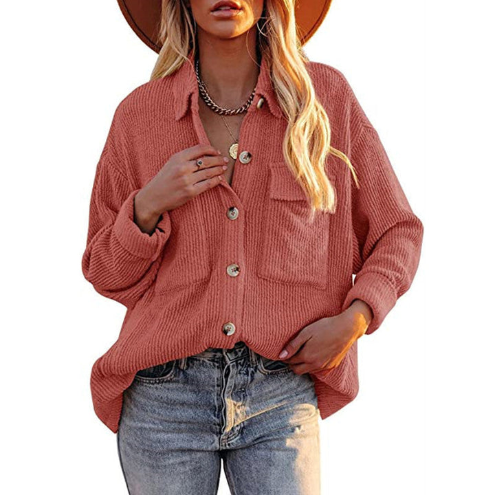 Dam oversized Fine stickad Shirt jacka med knäppning och Brusttaschen