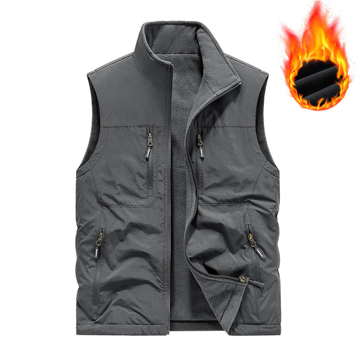 Herr Termisk Utility Väst med Fleecefoder, Vindskyddande Yttre Lager och Multi-Pocket Dragkedjefickor