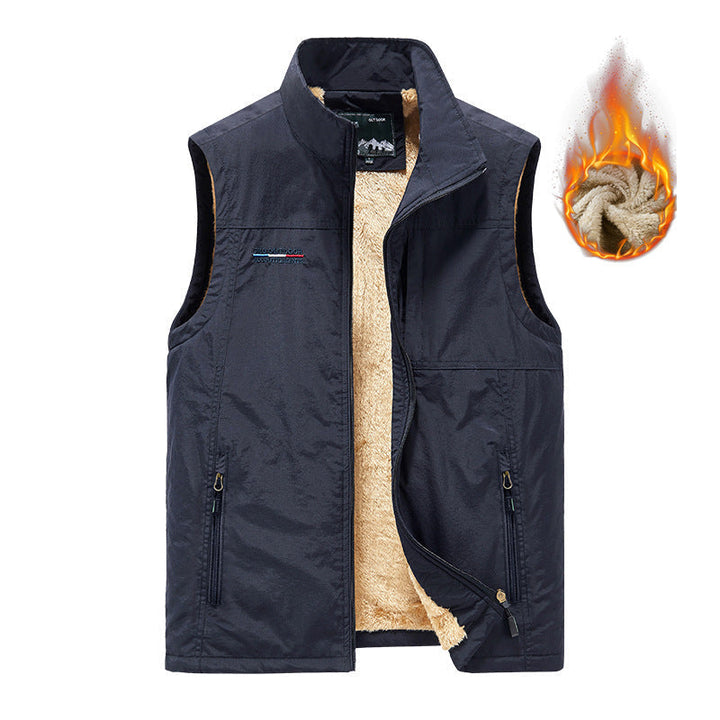 Herr Insulating Utility Väst med Teddy Fleecefoder, Stående Krage, och Zippered Fickor