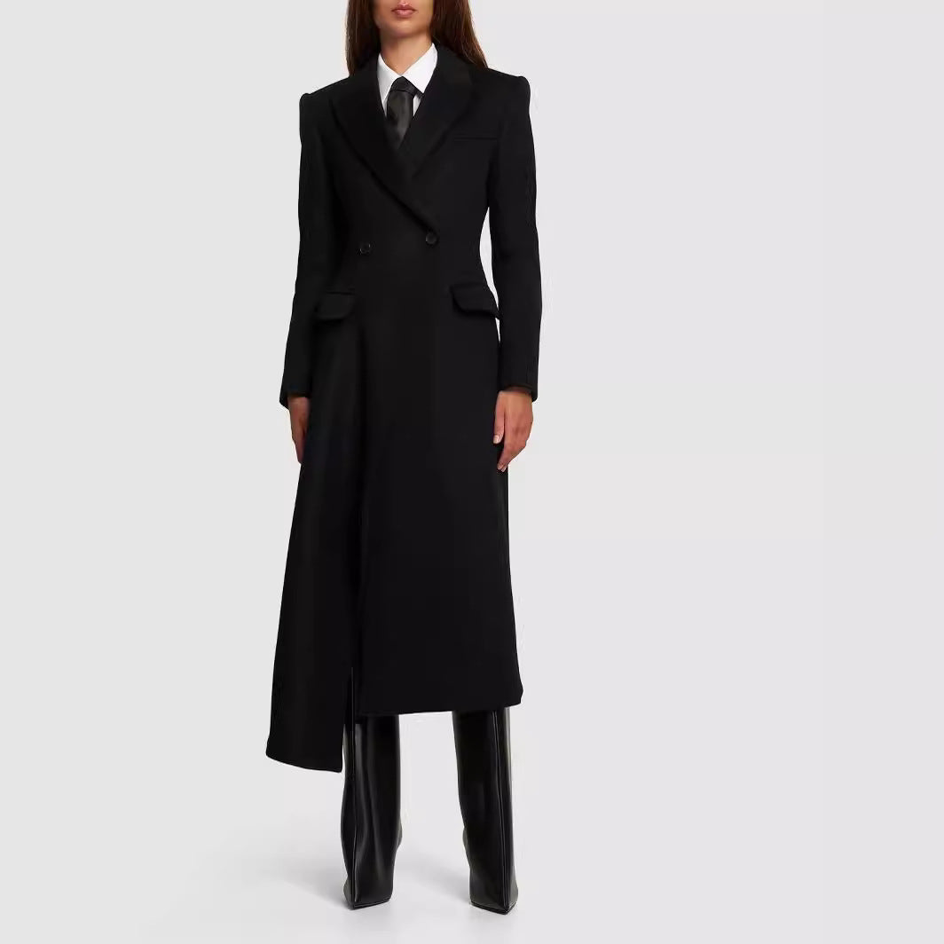 Dam Maxilength Asymmetrical Double-breasted blazer-kappa med Emphasized Shoulder