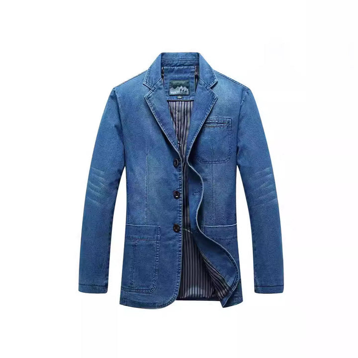 Herr denim blazer i en lös passform med slagkrage och utanpåfickor