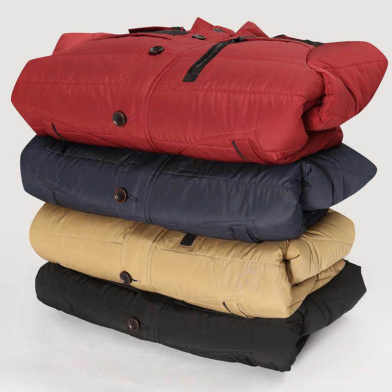 Herr Termisk Quiltad Parka med Huva, Faux Fur Trim och Fleecefoder