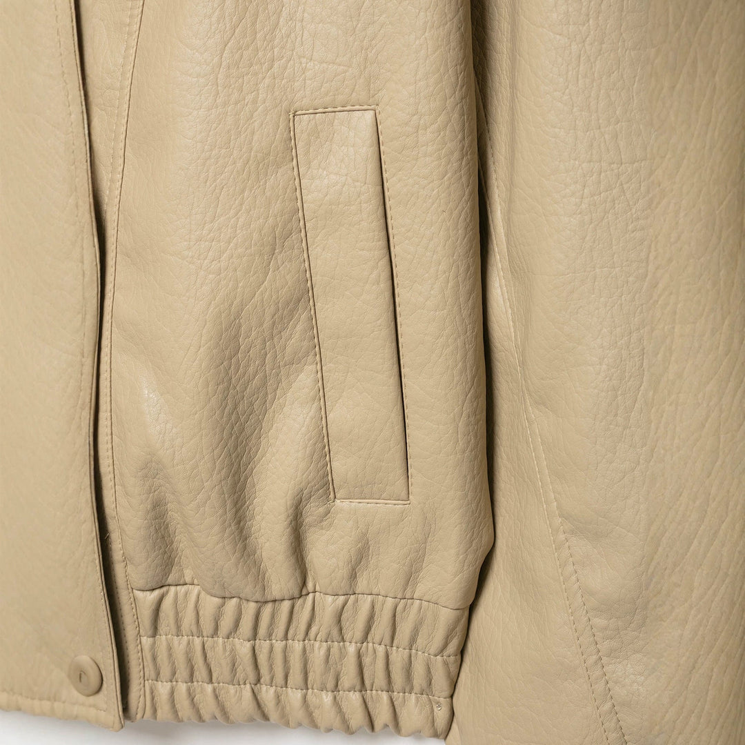 Dam Kort Blouson i Läderlook med Double Row och Elastic Nederkant