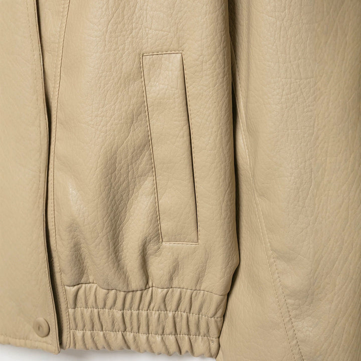 Dam Kort Blouson i Läderlook med Double Row och Elastic Nederkant
