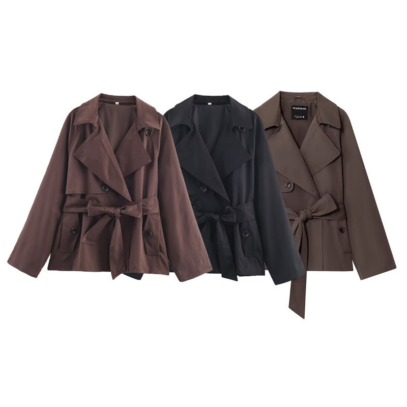 Dam Kort Trenchcoat med Sjalrakrage, Knytbälte och Lockfickor