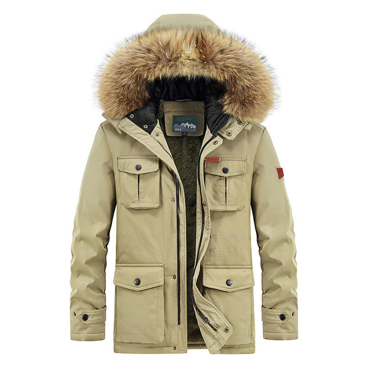 Herr Termisk Parka med Faux Fur Huva, Teddyfoder och Flera Fickor