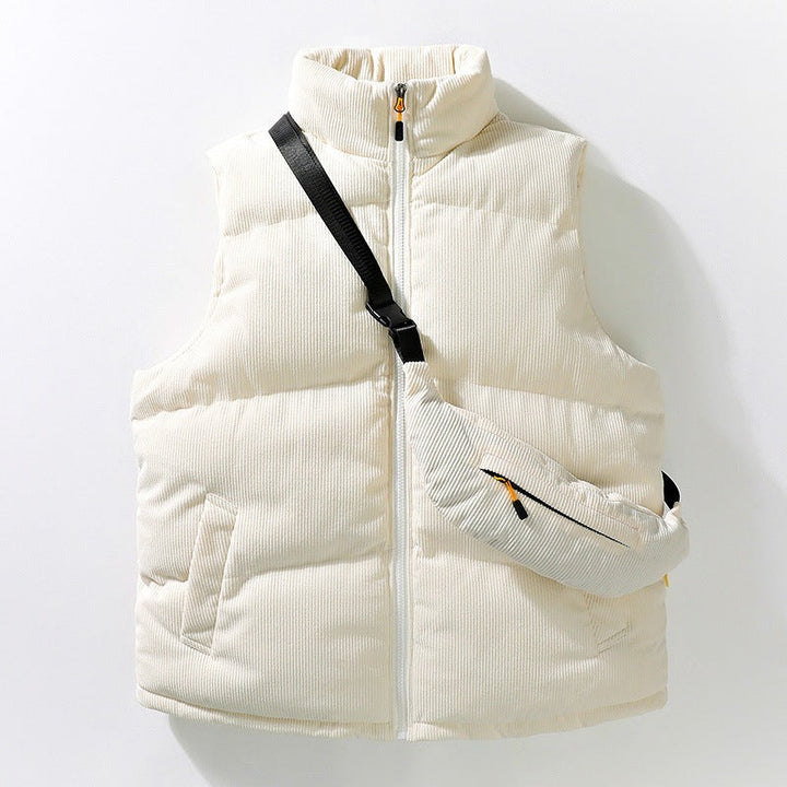 Herr Quiltad Manchester Sleeveless Termisk Väst med Ståkrage och Integrated Crossbody Bag