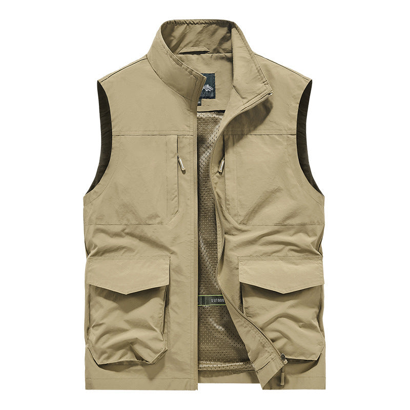 Herr Utility Utomhus Väst med Flera Fickor, Mesh Foder och Ståkrage