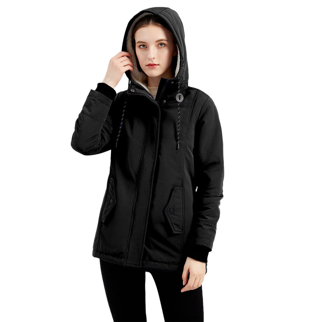 Dam vadderad vinter parka med teddy fleece foder och huva