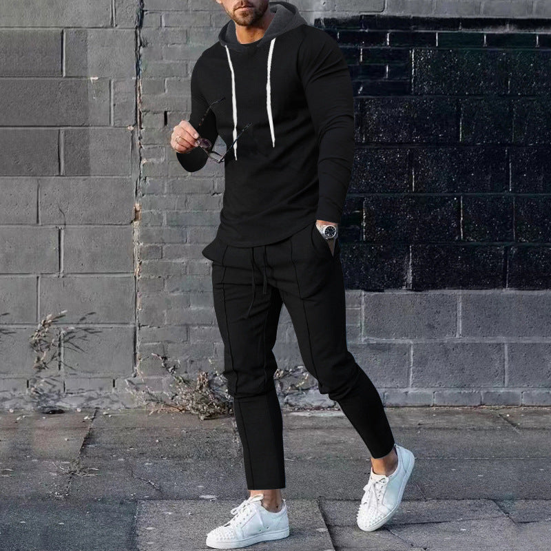 Herr Two-Piece Luvtröja Lounge Set med Smal Passform Luvtröja och Tapered Joggingbyxor
