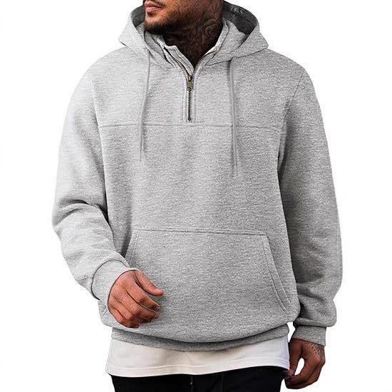 Herr med Huva Pullover med Halv Dragkedja, Känguruficka och Ribbstickade Muddar