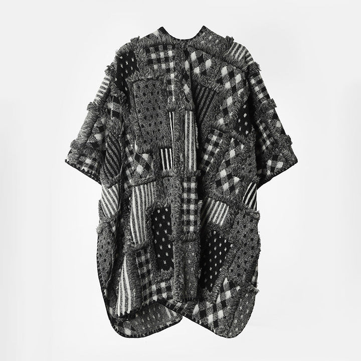 Dam Patchwork kimono Cape tillverkad av textured Boucle i oversized skärning