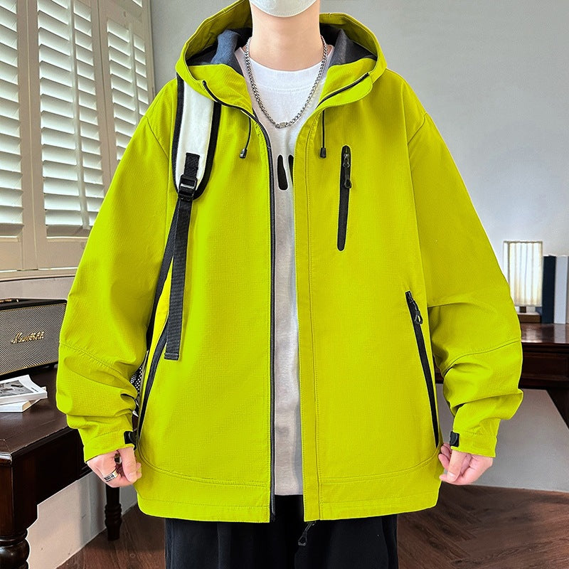 Herr Boxig med Huva Softshell Jacka med Concealed Dragkedja, Multifunctional Fickor med Dragkedja &amp; Oversized Skärning