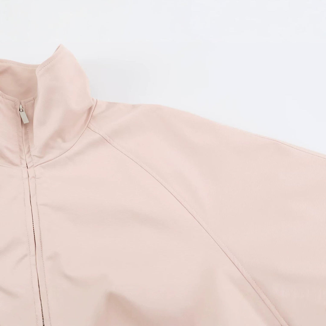 Dam Boxig Kort Blouson med Hög Stå Krage och Dragkedja