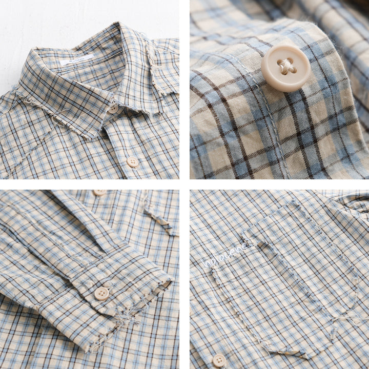 Herr Check Overshirt med Frayed Fåll, Bröstficka, och Avslappnad Passform