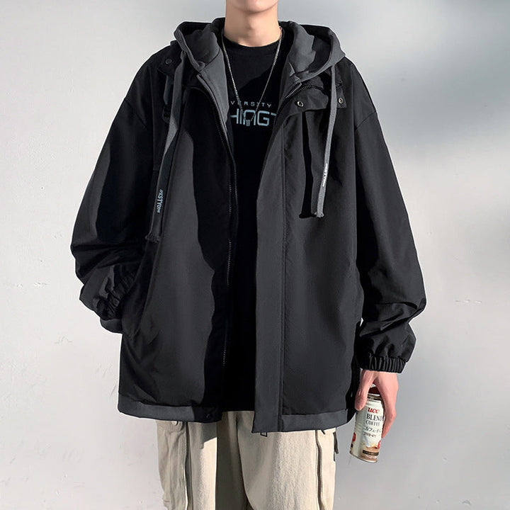 Herr two-lager softshell overlay jacka med huva, vind och vatten avvisande membran och justerbar fåll