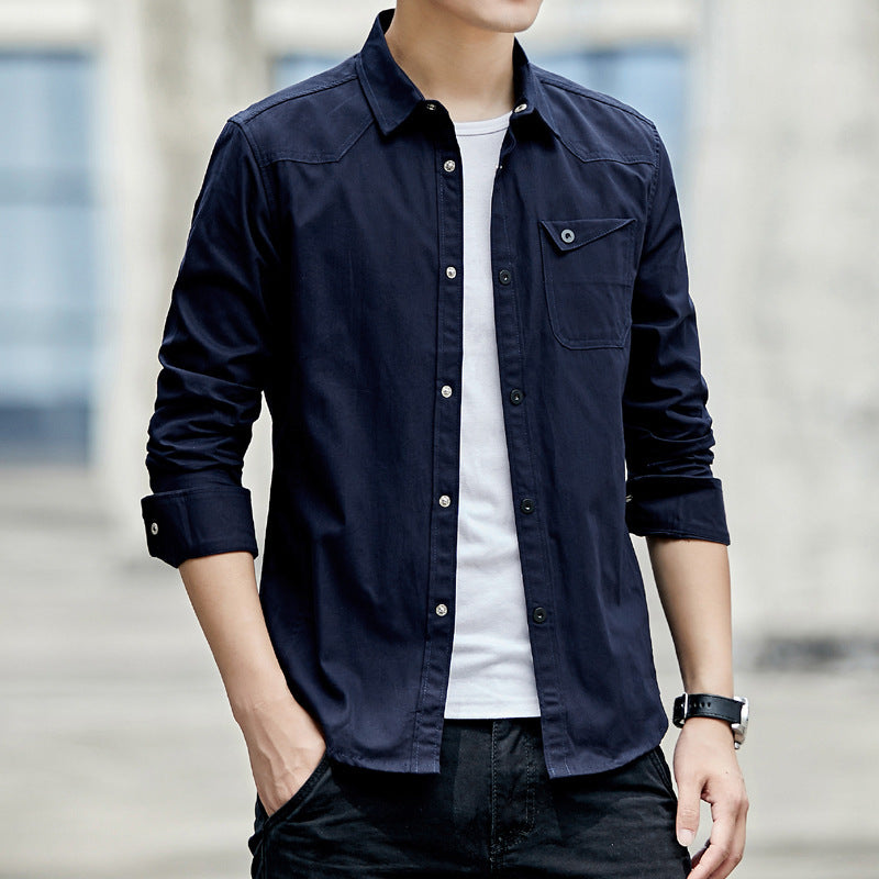Herr Bomull Överskjorta i Worker Stil med Bröst Lock Ficka och Skjorta Krage