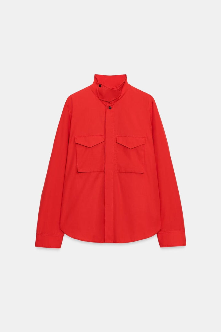 Dam Skjortjacka med Standing Krage och Patch Chest Fickor
