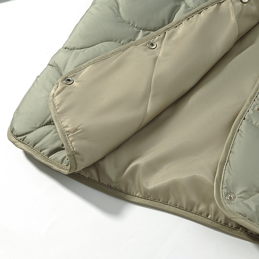 Dam non-vadderad wave quiltad jacka utan krage med snap button front