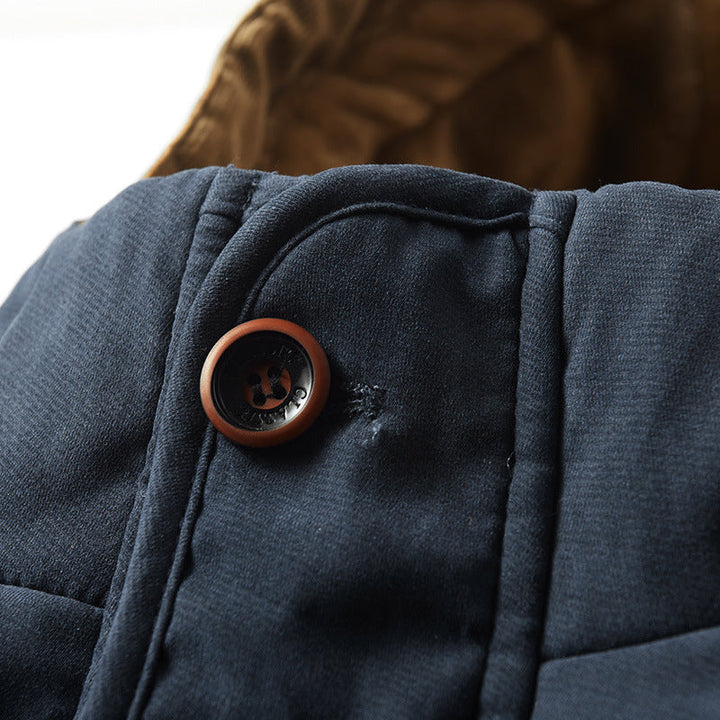Herr Vadderad Parka i Canvas Look med Teddy Fleecefoder och Huva
