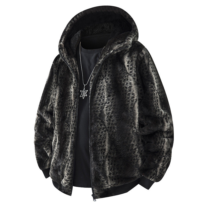 Herr Kapuzen-Fleecejacke i Oversized-Look med Weichem Kunstfellfutter