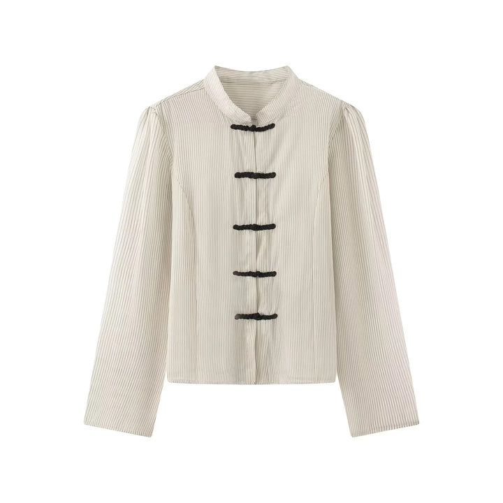 Dam figursydd Chinese-inspired jacka med ståkrage och decorative knot closures
