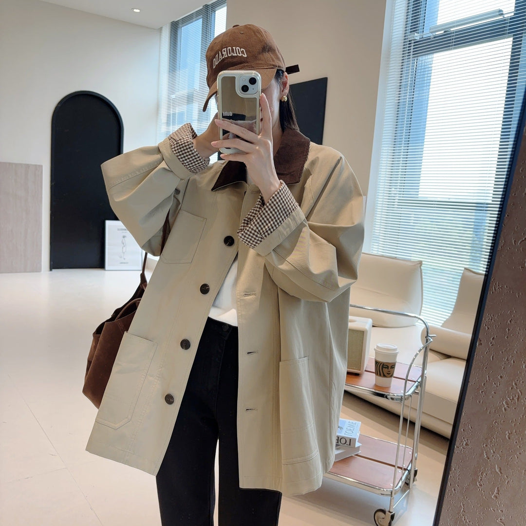 Dam modern oversize jacka med kontrasterande krage