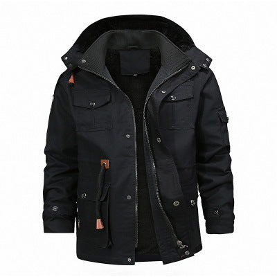Herr Robust Canvas Fält Parka med Teddy Fleecefoder, Huva, och Multifunctional Fickor