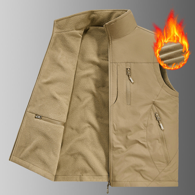 Herr Thermo Fleece Utomhus Väst med Warming Teddyfoder, Vindskyddande Yttre Lager och Multifunctional Zip Fickor