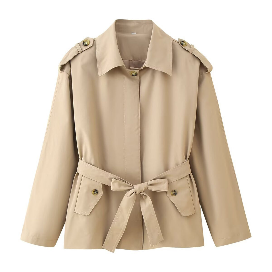 Dam Kort Trenchcoat med Midjebälte, Axel Flaps, och Utanpåfickor