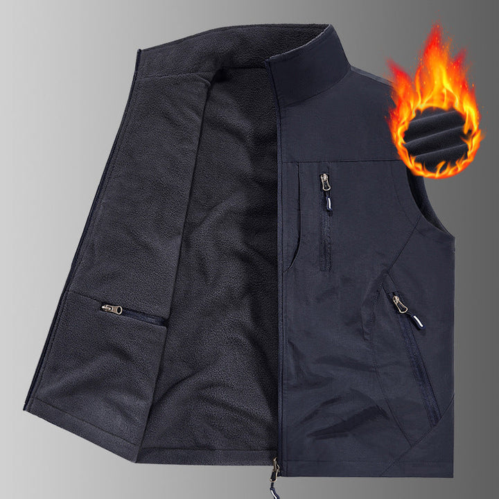 Herr Thermo Fleece Utomhus Väst med Warming Teddyfoder, Vindskyddande Yttre Lager och Multifunctional Zip Fickor