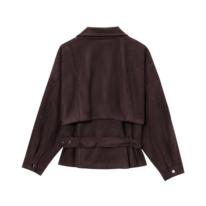 Dam Kort Mocka Look Trenchcoat med Midjebälte och Dragkedja Detaljer