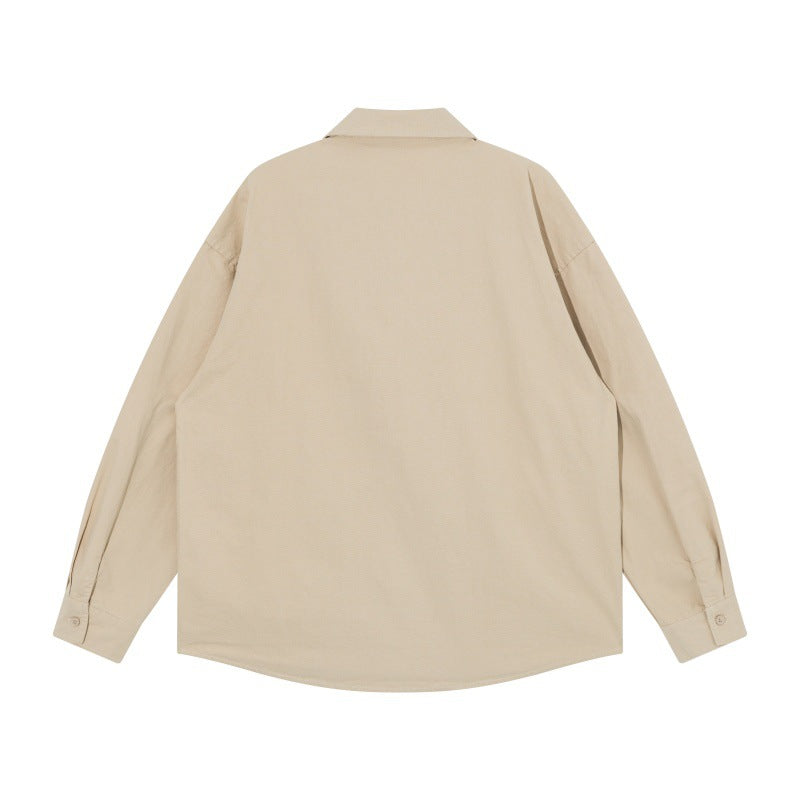 Herr oversize skjortjacka i Workwear Stil med Dekorativ Stitching och metall Rivets
