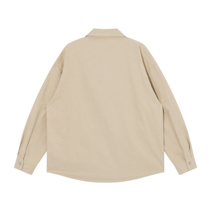 Herr oversize skjortjacka i Workwear Stil med Dekorativ Stitching och metall Rivets