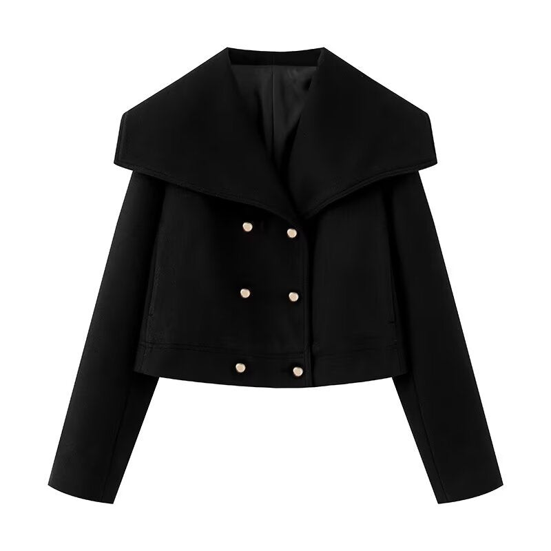 Dam 100+ Kort Blouson Jacka med Oversize Sailor Krage och Double-Breasted Knapp Knäppning
