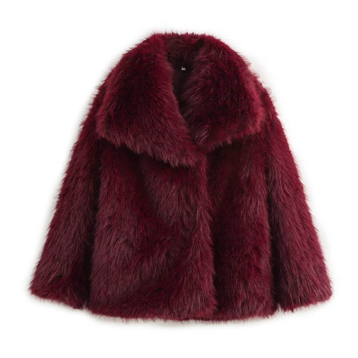 Dam Kort-Skärning Faux-Fur Kappa med Voluminous Sjalrakrage och Straight Skärning