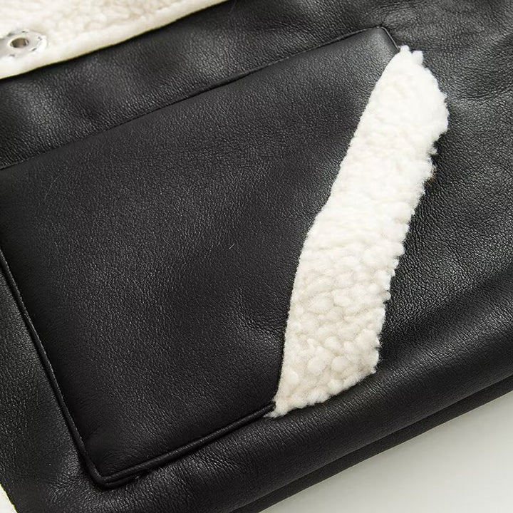 Dam Sleeveless Lambskin Imitation Väst med Slagkrage och Utanpåfickor